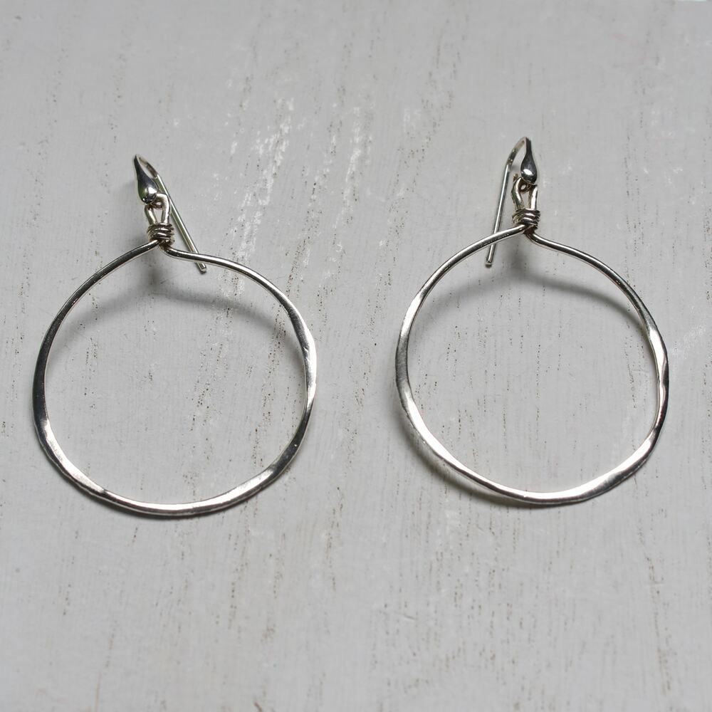 Vintage Dyadema Italy Sterling Silver 925 Large Hammered Hoop Dangle Earrings